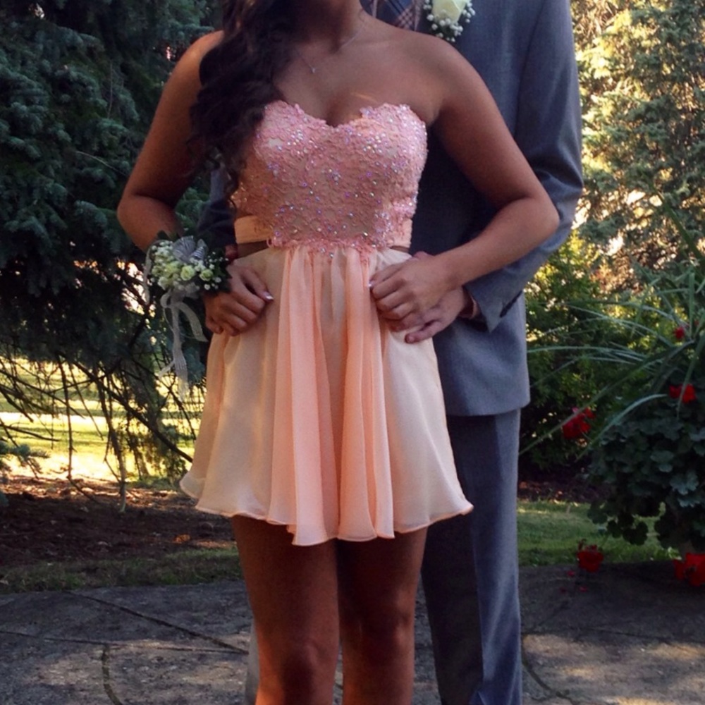 Pink Peachy Strapless Formal Cocktail Dress